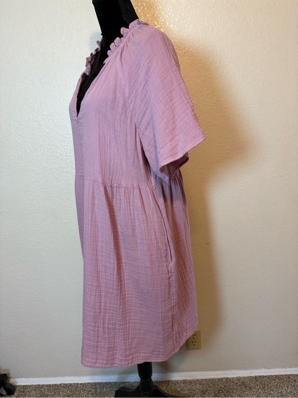NWT Old Navy Split-Neck Crinkle Gauze Mini Swing Dress Lilac Size Large - Picture 5 of 14